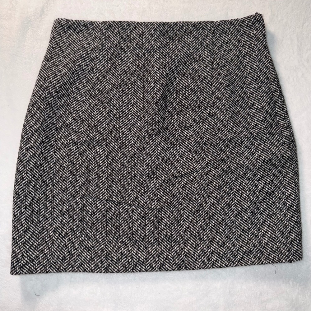 H&M Black‎ White Herringbone Wool Blend Mini Skirt Womens Size 6 High Waist P/N